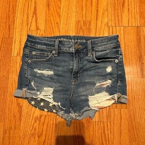 American Eagle Outfitters Women's Ripped Jean Shorts - Dark Blue